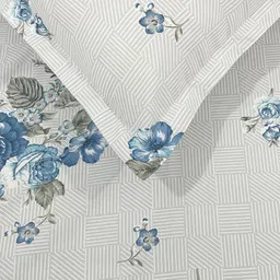 SWAYAM Grey & Blue Floral 210 TC King Bedsheet with 2 Pillow Covers image 5