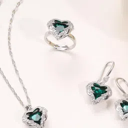 Estailo fashion Silver-Plated Cubic Zirconia Studded Jewellery Set image 2