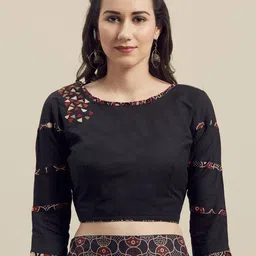 Kvsfab Sea Green & Black Silk Blend Embroidered Saree image 2