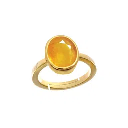 RRVGEM Gold Plated 5.25 Ratti Synthetic Yellow Sapphire Gemstone Adjustable Ring-picture-44