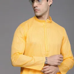 Manyavar Men Yellow Striped Gotta Patti Kurta with Pyjamas-picture-20