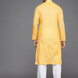 Manyavar Men Yellow Striped Gotta Patti Kurta with Pyjamas image 4