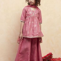 Biba Girls Floral Woven Design A-line Kurta With Palazzo And Dupatta-picture-28