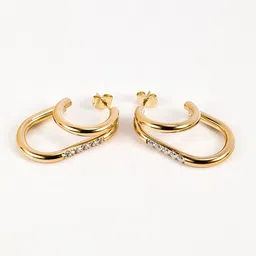 ShopSiiri Gold-Plated Rhinestone Studded Contemporary Half Hoop Earrings-picture-12