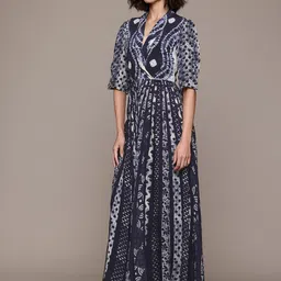 Label Ritu Kumar Print Puff Sleeves Crepe Maxi Dress image 4