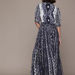 Label Ritu Kumar Print Puff Sleeves Crepe Maxi Dress image 5
