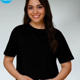 FBAR Women Solid Round Neck Cotton Oversized T-shirt-picture-4