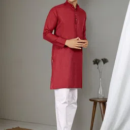 Anouk Men Bandhani Dyed Keyhole Neck Thread Work Kurta image 3