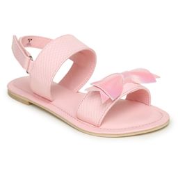 Toothless Velcro Closure Solid Colour Sandals with Shimmery Bow Applique - Pink-picture-41
