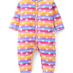 Babyhug Cotton Knit Full Sleeves Star Printed Footed Sleepsuit - Multicolour-picture-25