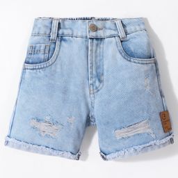 Little Kangaroos Above Knee Length Denim Shorts Solid Colour - Light  Blue-picture-9