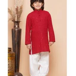 AJ Dezines Full Sleeves Schiffli Sequin Embellished Kurta Pyjama Set -  Red-picture-13