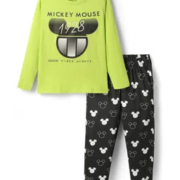 Pine Kids Disney Single Jersey Knit Full Sleeves Night Suit With Mickey Mouse Graphic - Limegreen& Black-picture-19