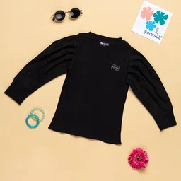 PURPLE UNITED KIDS Poplin Full Puffed Sleeves Solid Top - Black-picture-18