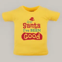 FFlirtygo Christmas Theme Cotton Half Sleeves Dear Santa I Have Been Good Printed T-Shirt - Yellow-picture-17