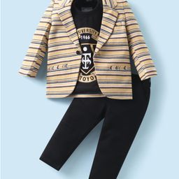Dapper Dudes Full Sleeves Striped Blazer With Typography Printed Tee & Pant - Yellow-picture-26