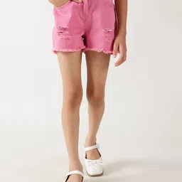 One Friday 100% Cotton Mild Distressed Shorts - Pink-picture-16