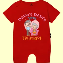 The Peppy Tend 100% Cotton Family Theme Half Sleeves Dadu Dadis Little Treasure Text Printed Romper - Red-picture-13
