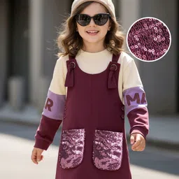 OLLINGTON ST. Cotton Full Sleeves Colorblocked Top & Knit Pinafore - Beige & Maroon-picture-10