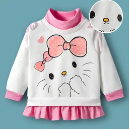 Mark & Mia Full Sleeves Overlapped Sweatshirt With Kitty Print - White-picture-12