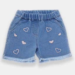 Creative Kids Denim Cotton Hearts Embroidered Frayed Shorts - Light Blue-picture-9
