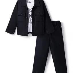 Robo Fry Cotton Woven Full Sleeves Jacket T-Shirt & Trouser Set With Pockets Text Print - Charcoal Grey & White-picture-17