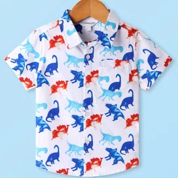 Mark & Mia Cotton Woven Half Sleeves Dino Printed Shirt - White image 2