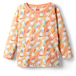 Babyhug Cotton Knit Full Sleeves Co-Ord Night Suit With Star Print - Orange image 2