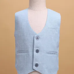 Rikidoos Full Sleeves Solid 3 Piece Party Suit Set With Bow - Sky Blue & White image 2