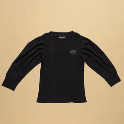 PURPLE UNITED KIDS Poplin Full Puffed Sleeves Solid Top - Black image 4