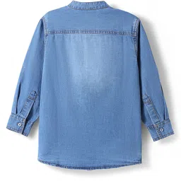 Pine Kids Denim Woven Manderin Collar Washed Full Sleeves Shirt - Blue image 3