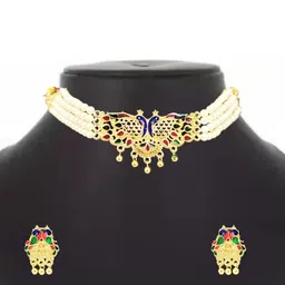 sdr Combo Pearl choker necklace earrings jewellery set image 2