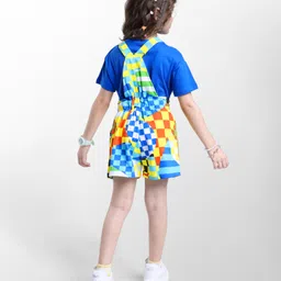 OLLINGTON ST. 100% Cotton Knit Half Sleeves Dungaree &T-Shirt with Checks Print & Text Print -Blue & Yellow image 4