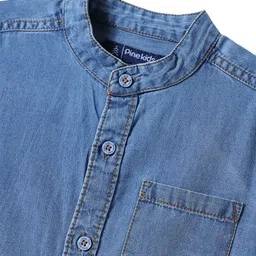 Pine Kids Denim Woven Manderin Collar Washed Full Sleeves Shirt - Blue image 4
