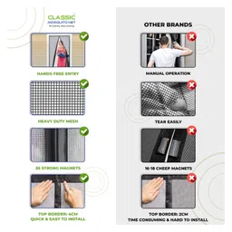 classic mosquito nets Classic Mosquito Net Magnetic Screen Polyester Mesh Curtain Patio Door With Full Frame Hook & Loop 210 x B 130 cm - Black image 5