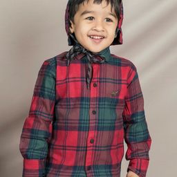 Polka Tots Boys Tartan Checked Hooded Pure Cotton Casual Shirt-picture-38