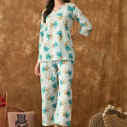 ao services Women Printed V-Neck Pure Cotton Night suit-image-40