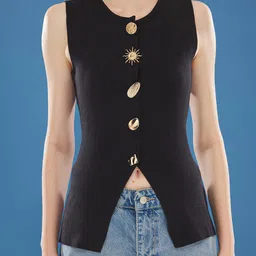 Trendyol Women Embellished Button Closure Sleeveless Waistcoat image 4