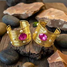 MANSIYAORANGE Women 2 Crystals Handcrafted Gold-Plated Cuff Bracelet-picture-36