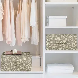 Kuber Industries Beige Printed Non-Woven Wardrobe Storage Organisers With Handle image 2