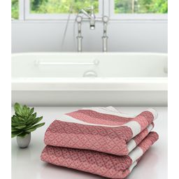 Athom Living 100% Cotton Bath Towels Modern Checks Print Pack of 2 - Pink-picture-42