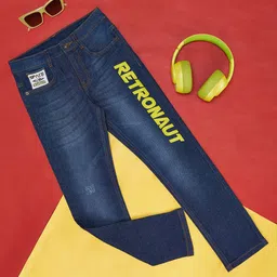 Pantaloons Junior Placement Retronaut Printed Button Down Jeans - Medium Blue-image-1