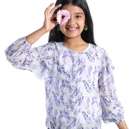 Pine Kids Cotton Woven Full Sleeves Top with Inner T-Shirt Leaf Print- White-picture-15