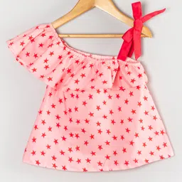 Hugsntugs Woven Cotton Sleeveless Star Printed Top - Pink & Red-picture-28