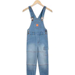 Olele Denim Woven Sleeveless Washed Dungaree - Blue-image-54
