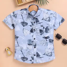 blushh berry Cotton Blend Woven Half Sleeves Leaves Printed Shirt - Blue-picture-24