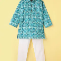 Ridokidz Full Sleeves Floral Printed & Sequins Embellished Kurta Pyjama Set - Blue-picture-12