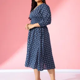 Raiyani Enterprise Women Ethnic Motifs Printed Fit and Flare V-Neck Smocked Midi Dress-picture-26