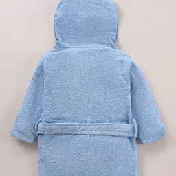 Babyhug Three Fourth Sleeves Woven Terry Hooded Bath Robe Prince Design - Blue image 2