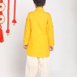 JBN Creation Eid Special Full Sleeves Solid Collared Kurta With Patiala & Cap Set - Yellow & Cream image 3